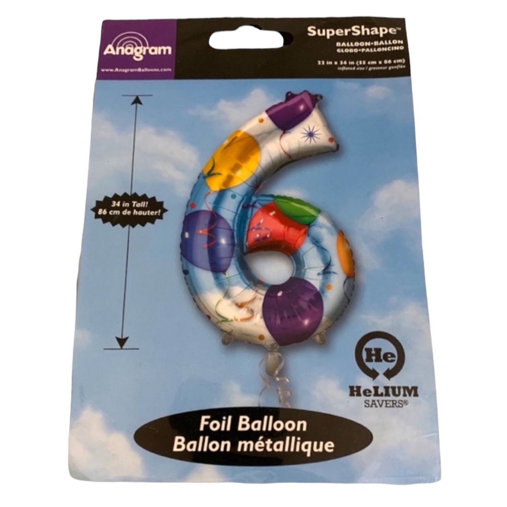 Silver Anagram Number 6 Balloon - 35 inches tall